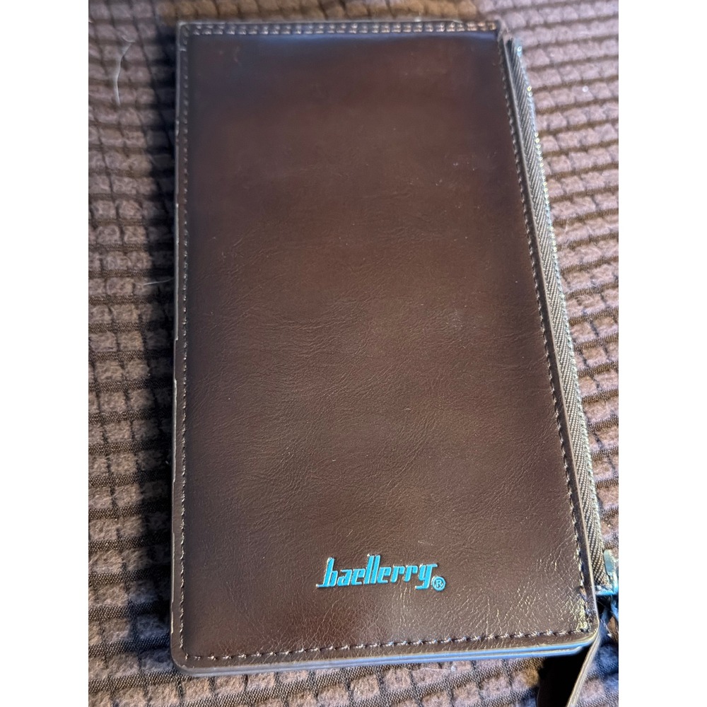 Baellerry Brown Faux Leather Long Bifold Zipper Wallet Organizer Slim Clutch